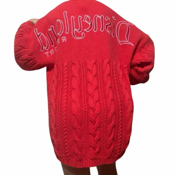 Disneyland Resort Large Spirit Red Cable Knit Jersey Crewneck Pullover Sweater - Picture 2 of 16